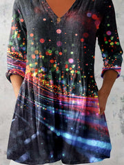 Women's Art Color Dot Print V-Neck  Top