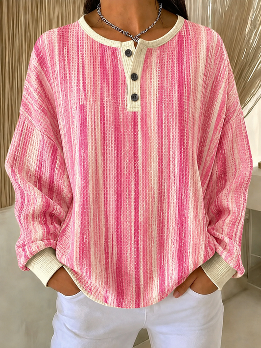 Vintage Abstract Stripes Henley Collar Long Sleeve Sweatshirt