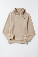 Apricot Asymmetric Buttons Textured High Neck Sweatshirt