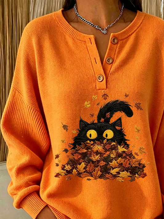 Casual Cat Crew Neck Long Sleeve Sweatshirt