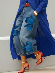 Vintage Artistic Print Relaxed Denim Jeans
