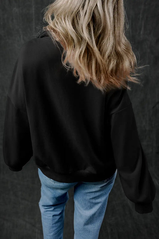 Women's Casual Black Zip up Stand Neck Sweatshirt