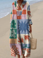 Women's Splicing Grid Pattern  Art Print Dress
