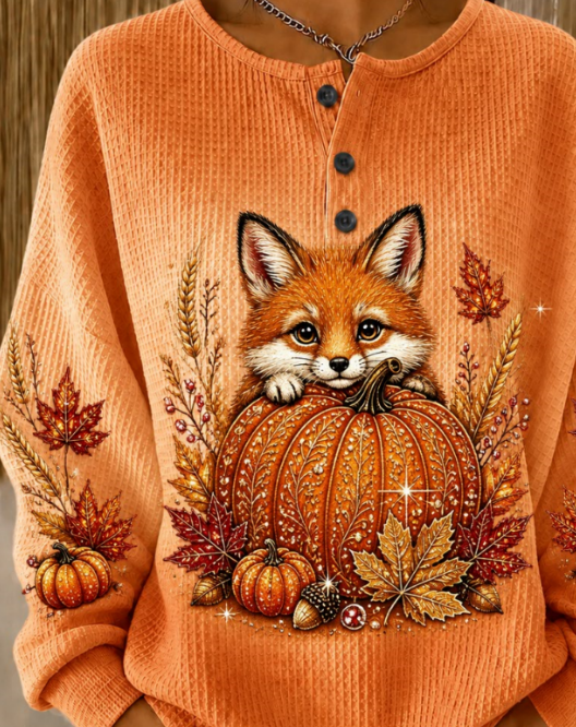Casual Animal Henley Collar Long Sleeve Sweatshirt