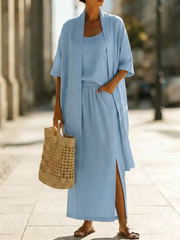 Elegant Minimalist Linen Cotton Three-piece Set - Cozy Daily Outfit