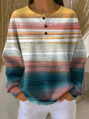 Women's Gradient Pattern Art Print Casual Waffle Sweatshirt