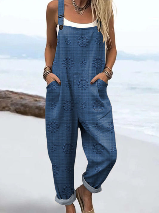 Women's Vintage Floral Pattern Art Print Casual  Wide Leg Jumpsuit