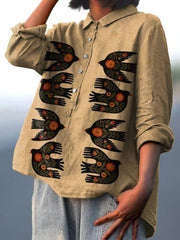 Women's Vintage Bird Print Casual Cotton and Linen Shirt