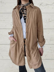 Women's Shirt Solid Color Lapel Pocket Corduroy Casual Jacket