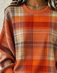 Casual Plaid Crew Neck Long Sleeve Sweatshirt