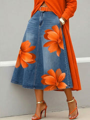 🔥Buy 3 Get 1 FREE – Code: 4FREE | Casual Artistic Floral-print A-line Denim Skirt