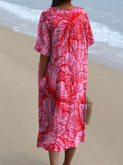 Women's Flower Art Print Flowy Dress