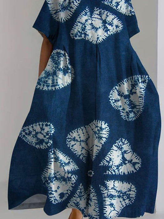 Women's Vintage Lovely Floral Art Print Large Size Loose Casual Dress