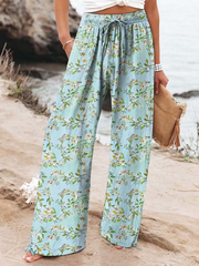 Women's Vintage Flowers Art  Printed Cotton And Linen Casual Pants