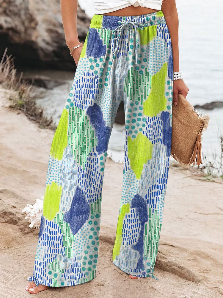 Women's Vintage Flowers Art  Printed Cotton And Linen Casual Pants