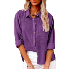 Plain Shirt Collar Long Sleeve Regular Casual Loose Shirt
