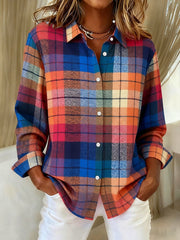 Women's Plaid Print Casual Lapel Shirt
