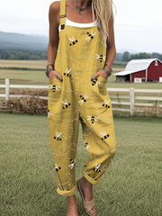 Women's Flying Bees Embroidery Pattern Casual  Wide Leg Jumpsuit