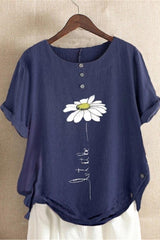 Floral Print Round Neck Short Sleeves Shirts & Tops