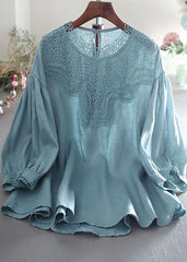 Art Apricot Oversized Patchwork Lace Blouse Tops Spring