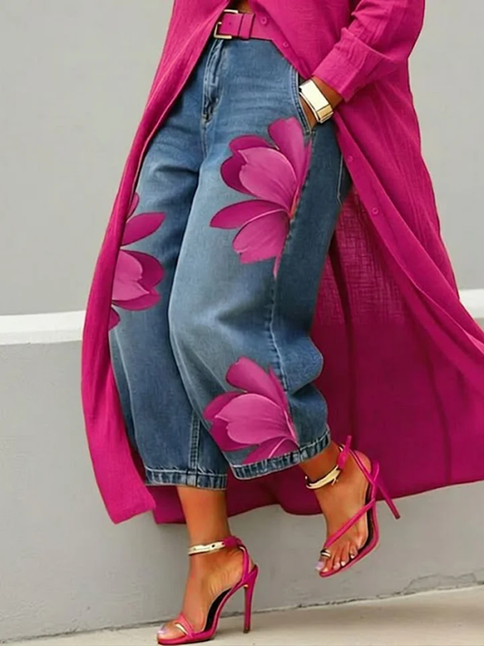 Vintage Artistic Print Relaxed Denim Jeans