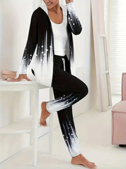 Geometric Hoodie Long Sleeve Casual Two-Piece Set