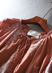 Diy Orange Embroidered Cotton Shirt Tops Spring