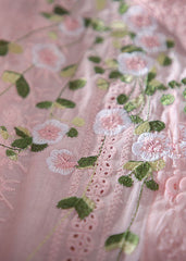 Loose Pink Embroidered Cotton Blouse Top Spring