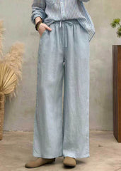 Loose White Pockets Tie Waist Solid Linen Wide Leg Pants Summer