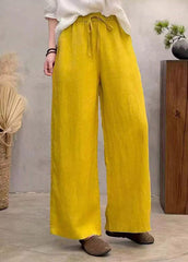 Loose White Pockets Tie Waist Solid Linen Wide Leg Pants Summer