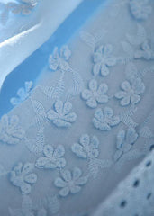 Natural Sea Blue Embroidered Cotton Shirt Bracelet Sleeve
