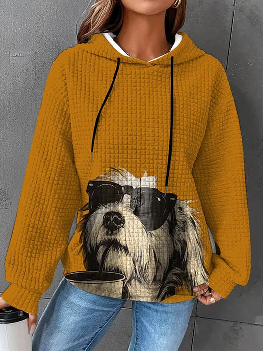 Autumn/Winter Women's Waffle Essential Creative Printed Long Sleeve Hooded Sweatshirt