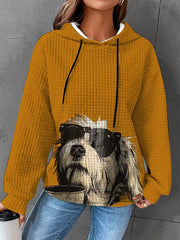 Autumn/Winter Women's Waffle Essential Creative Printed Long Sleeve Hooded Sweatshirt
