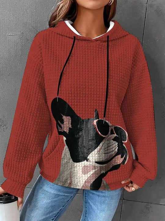 Autumn/Winter Women's Waffle Essential Creative Printed Long Sleeve Hooded Sweatshirt