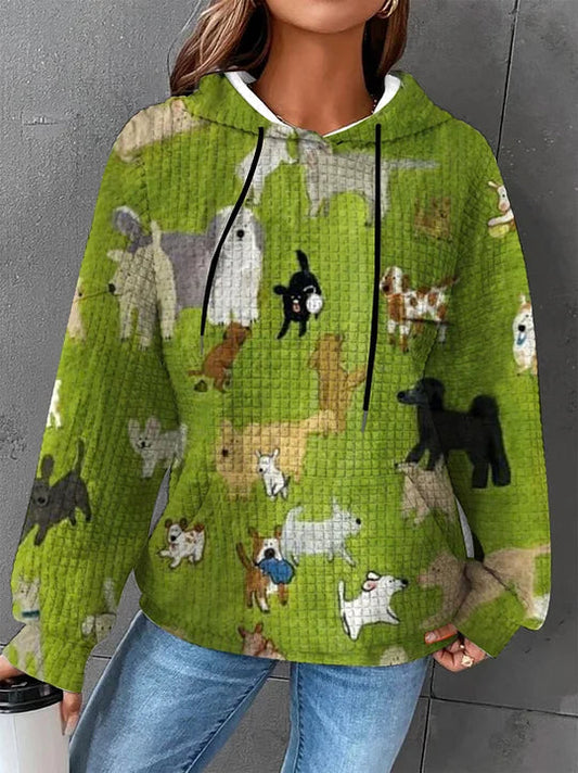 Autumn/Winter Women's Waffle Essential Creative Printed Long Sleeve Hooded Sweatshirt
