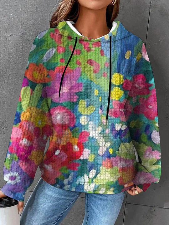 Autumn/Winter Women's Waffle Essential Creative Printed Long Sleeve Hooded Sweatshirt