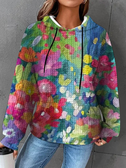 Autumn/Winter Women's Waffle Essential Creative Printed Long Sleeve Hooded Sweatshirt