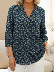 Women's Small Floral Print Casual Ruffled Denim Shirt RSDS2914