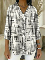 Women's Abstract Pattern Art Print Casual Ruffled Denim Shirt RSDS2923