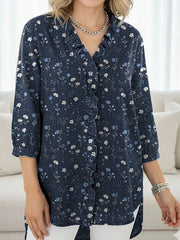 Women's Small Floral Print Casual Ruffled Denim Shirt RSDS2948