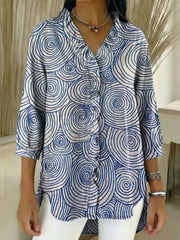 Women's Abstract Pattern Art Print Casual Ruffled Denim Shirt RSDS2965