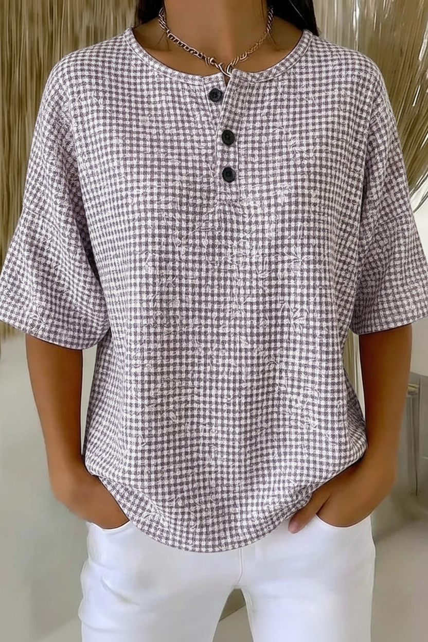 Women's Vintage Plaid Texture Art Pattern Print Casual Waffle Cotton Shirt RSHW3303