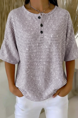 Women's Vintage Plaid Texture Art Pattern Print Casual Waffle Cotton Shirt RSHW3303