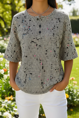 Women's Classic Houndstooth Art Pattern Print Casual Waffle Cotton Shirt RSHW3310