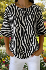 Womens Zebra Stripe Art Pattern Print Casual Waffle Cotton Shirt RSHW3314