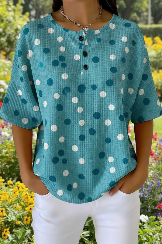 Womens Polka Dot Art Pattern Print Casual Waffle Cotton Shirt RSHW3316