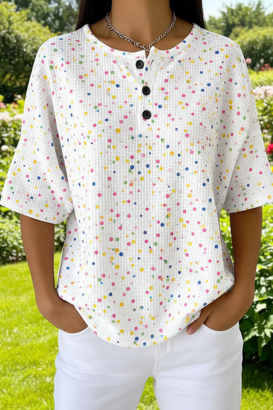 Womens Colorful Dot Art Pattern Print Casual Waffle Cotton Shirt