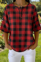 Womens Plaid Art Pattern Print Casual Waffle Cotton Shirt RSHW3323