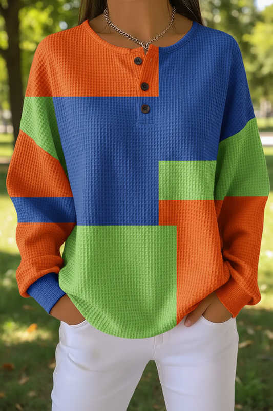 Women's Gradient Pattern Art Print Casual Waffle Sweatshirt RSWF1212