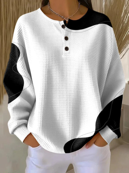 Women's Abstract Pattern Art Print Casual Cotton Waffle Sweatshirt